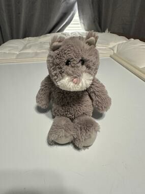 Ty Gray Cat Plush White Muzzle Pink Nose Long Tail Pre-Owned